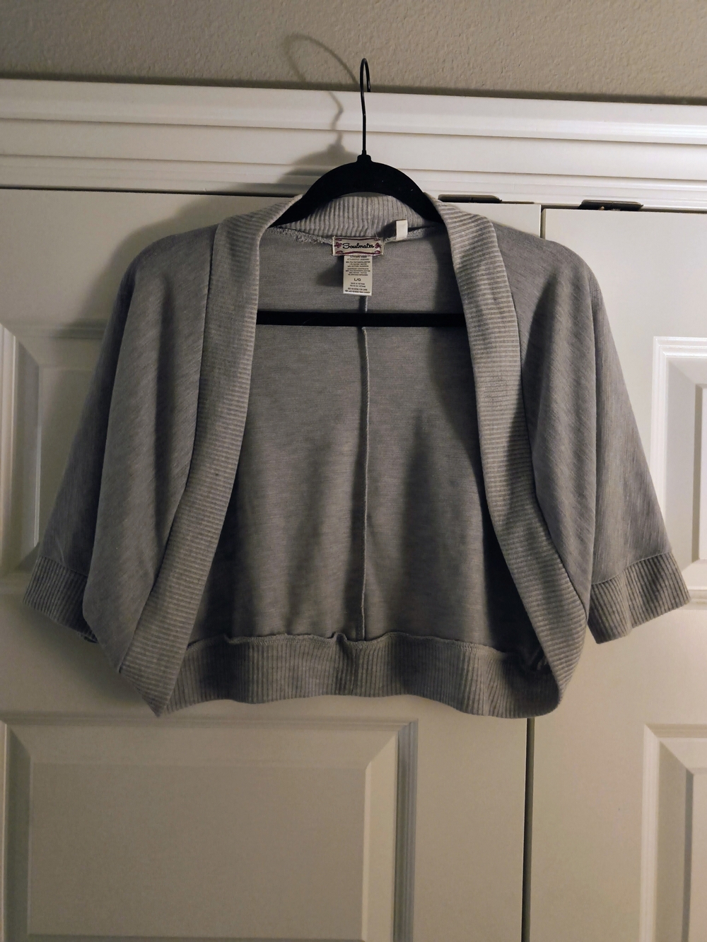 Soulmates Light Gray Open-Front Cropped Shrug